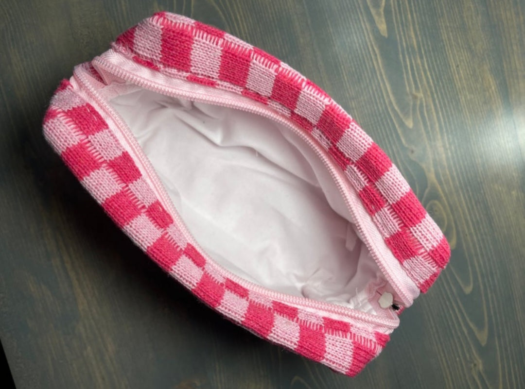 Checkered Cosmetic Bag - Pink