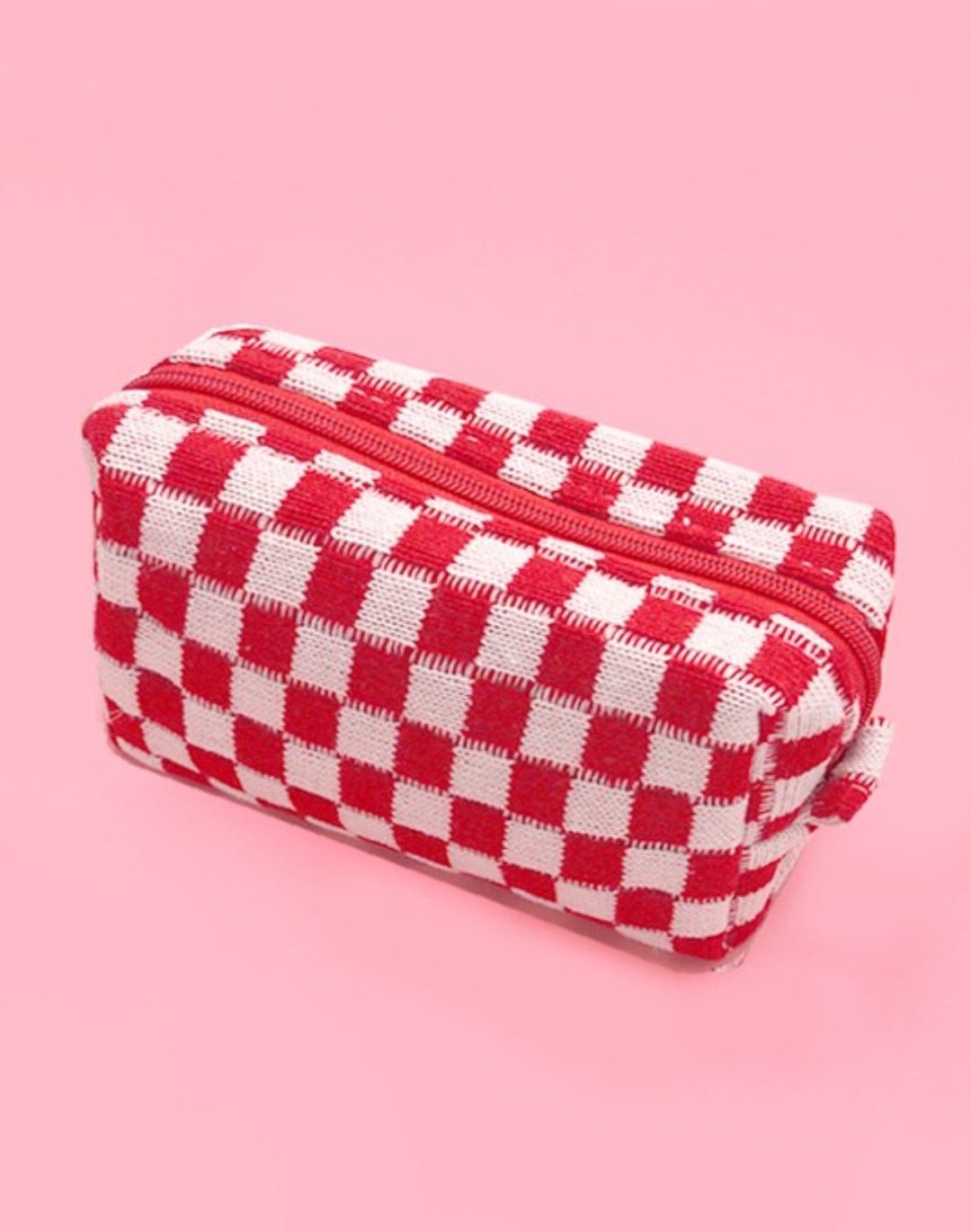 Checkered Cosmetic Bag - Red/White