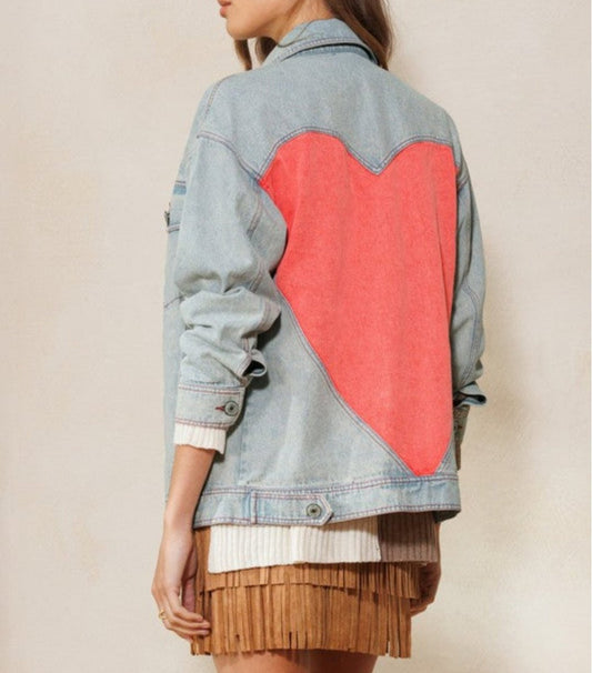ODDI Light Washed Denim Jacket With Heart Shaped Back - Small