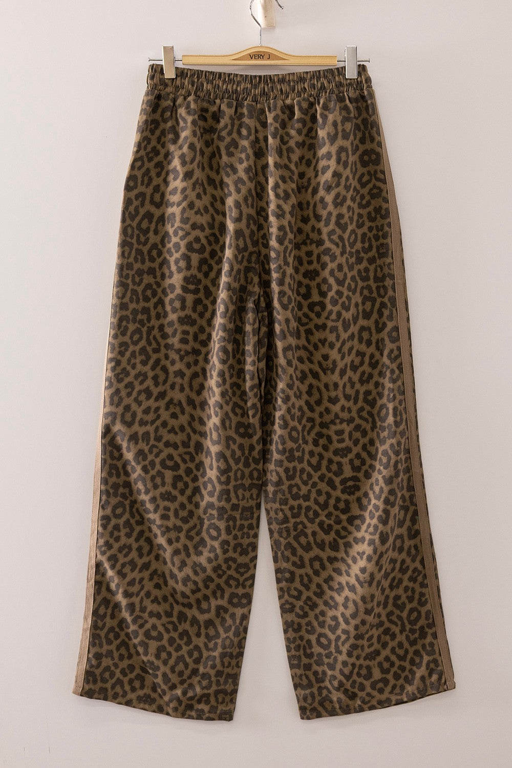 Mocha Leopard Drawstring Pants with Track Stripes