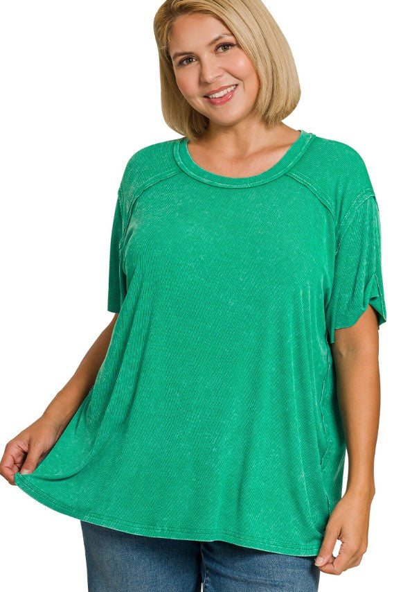 Green Ribbed Reverse Seam Top 1X/2X & 2X/3X
