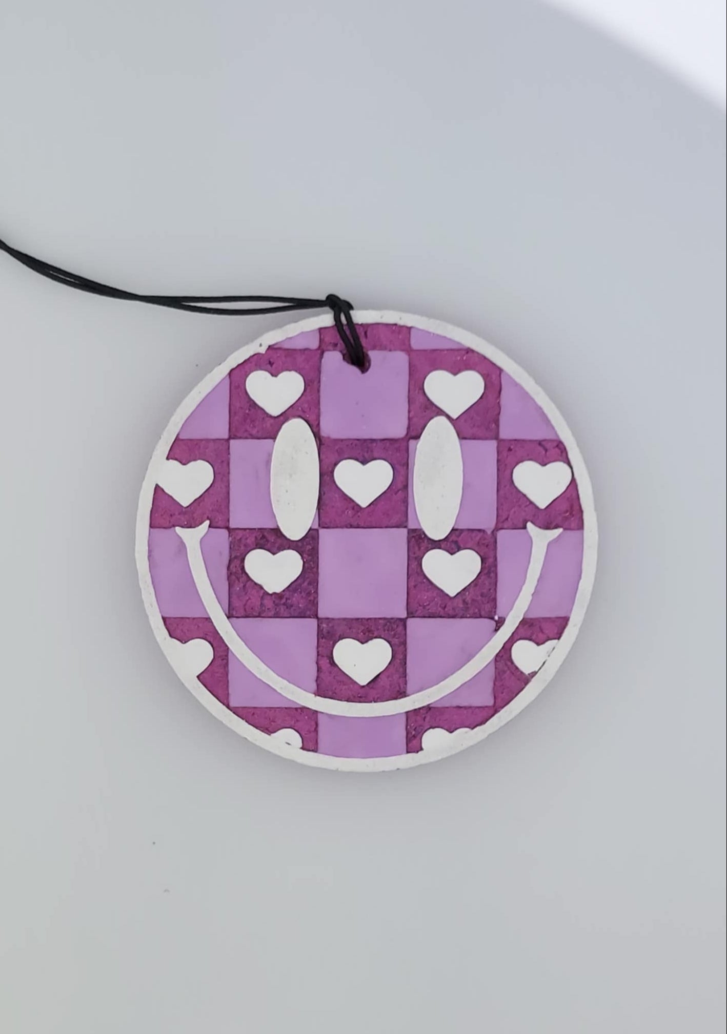 Checkered Heart Smiley - Lilac With White Trim