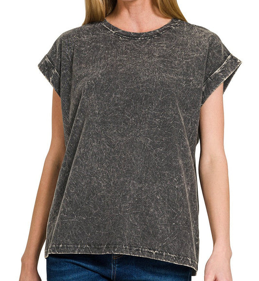 Black Drop Shoulder Acid Washed Top S M L XL 2X