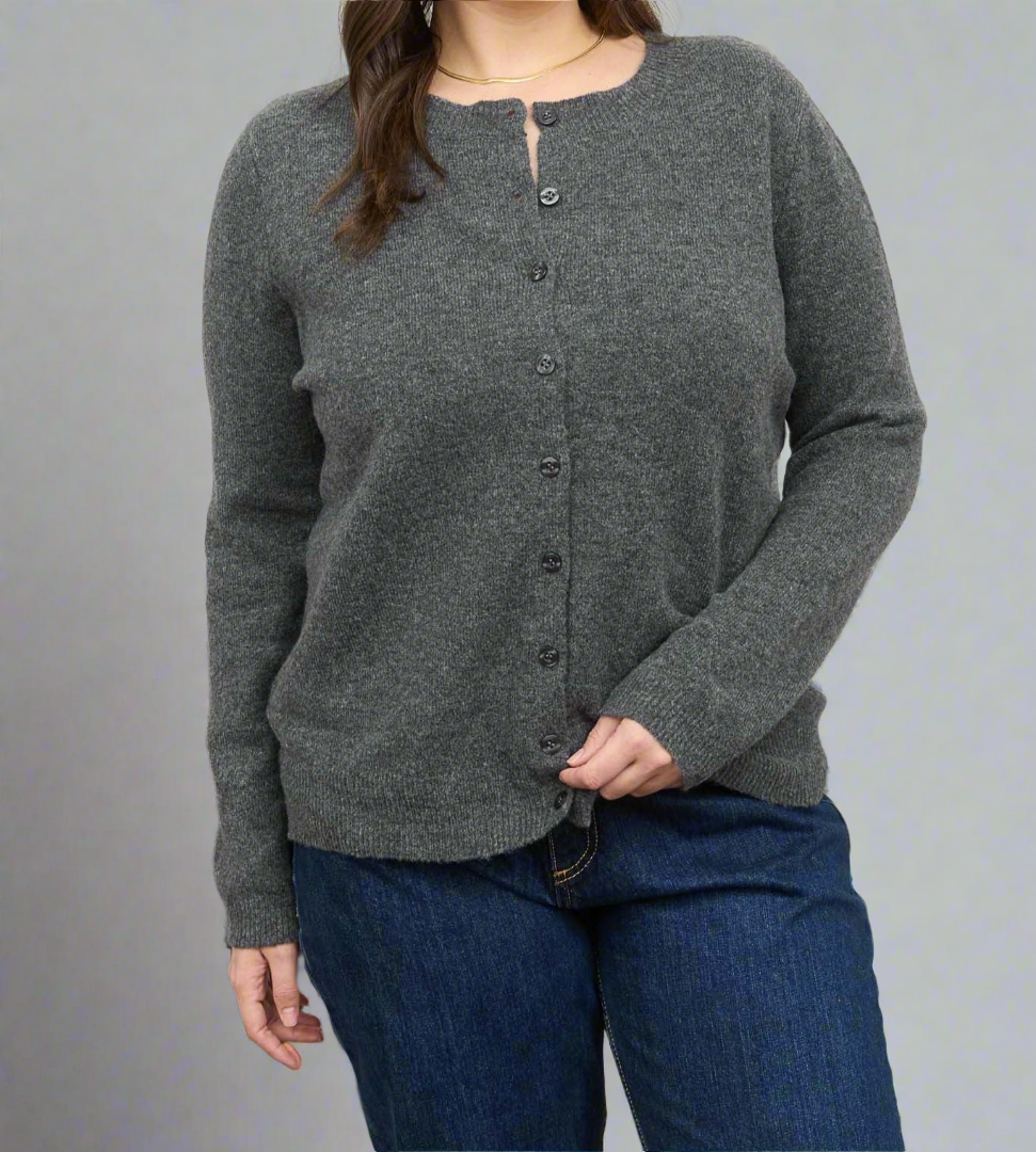 Round Neck Button Down Long Sleeve Gray Cardigan S M L XL 2X 3X