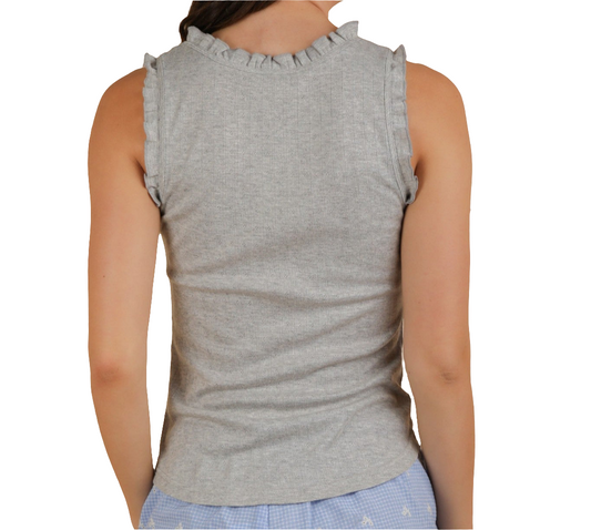 Bow Trim Ruffled Knit Gray Tank Top - S M L