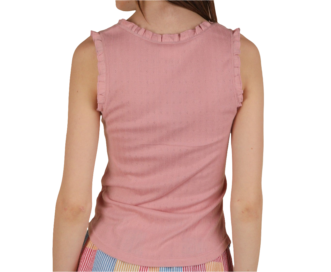 Bow Trim Ruffled Knit Pink Tank Top - S M L