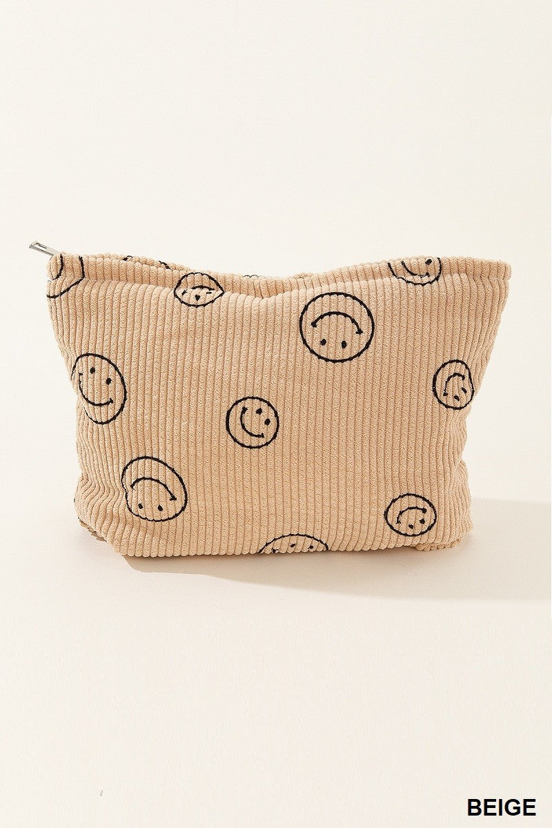 Corduroy Smiley Cosmetic Pouch