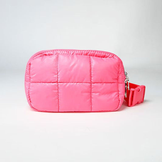 Pink Quilted Puffer Belt Bag