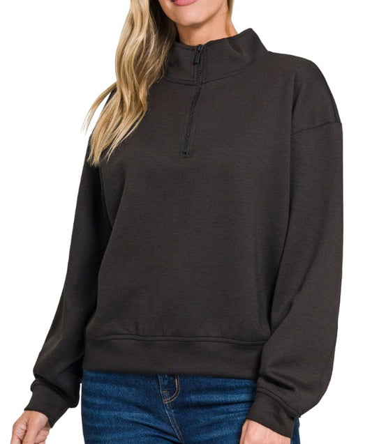 Black Scuba Quarter Zip Pullover - S M L XL