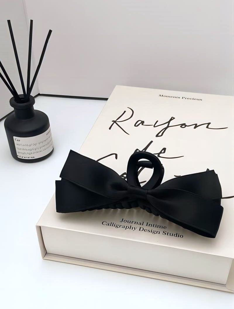 Silk Ribbon Bow Hair Claw Clip - Black