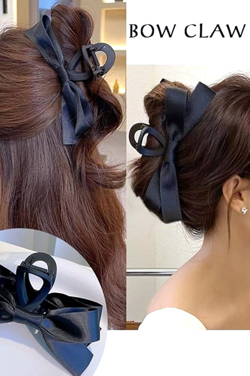 Silk Ribbon Bow Hair Claw Clip - Black