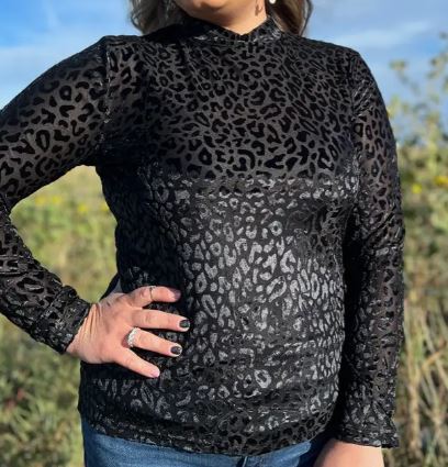 Black Velvet Animal Print Mesh Top