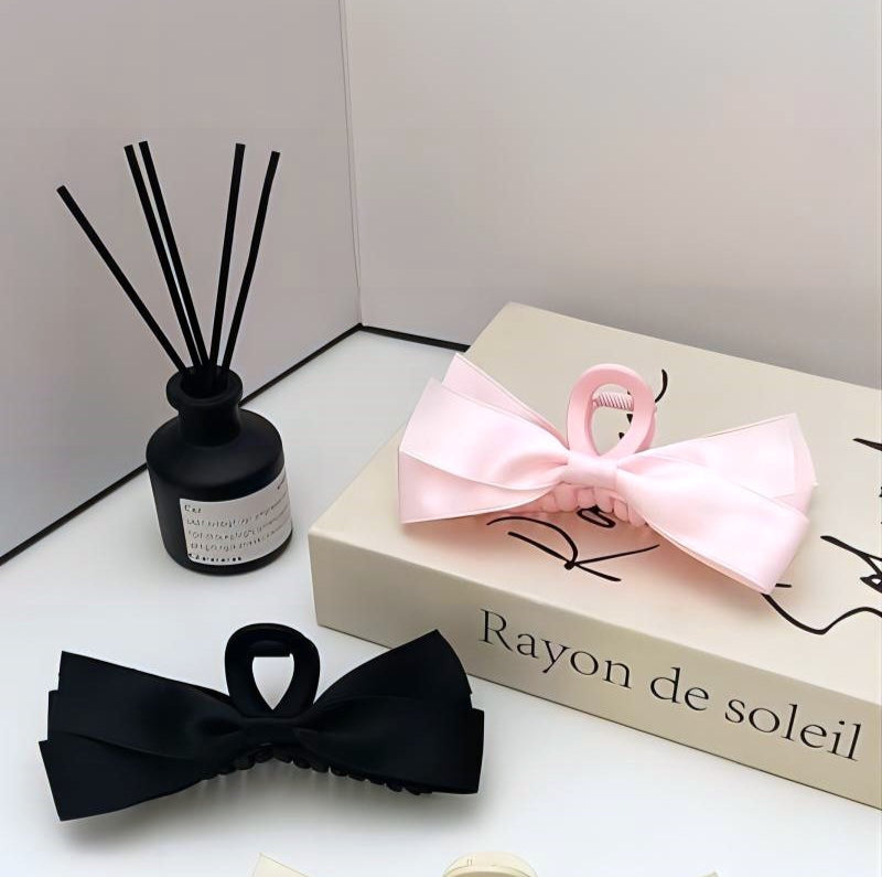 Silk Ribbon Bow Hair Claw Clip - Black