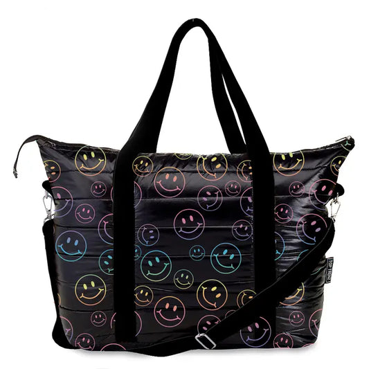 Black Puffer Happy Face Outline Tote Bag