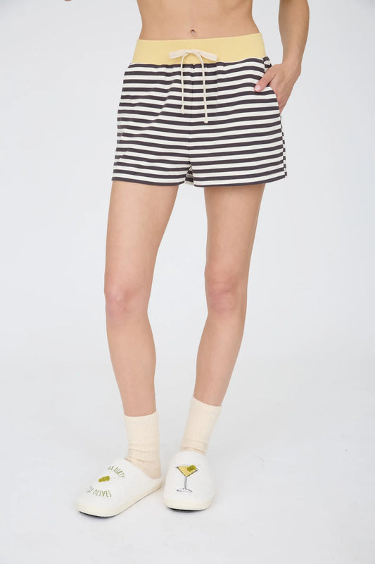 Charcoal Striped Ribbed Waist Knit Shorts