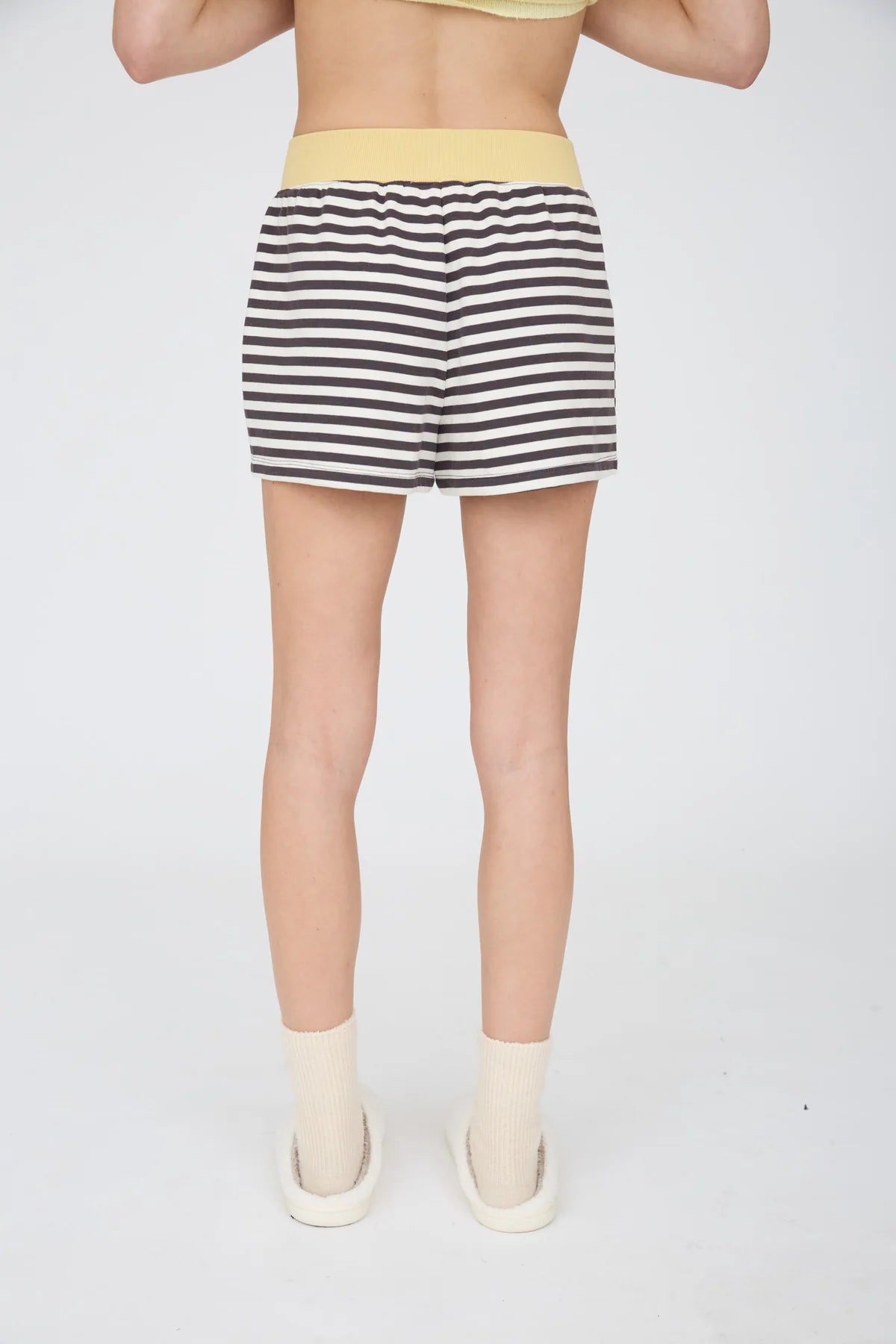 Charcoal Striped Ribbed Waist Knit Shorts
