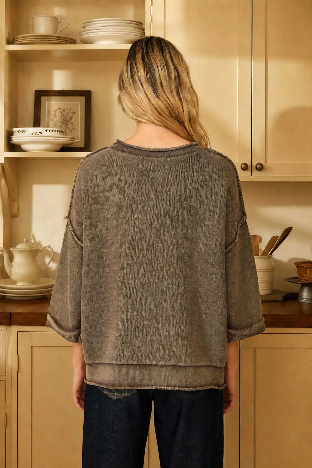 Dark Brown Washed Inverted Seam Sweater
