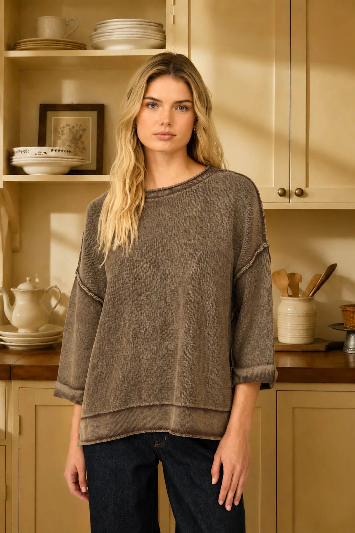 Dark Brown Washed Inverted Seam Sweater
