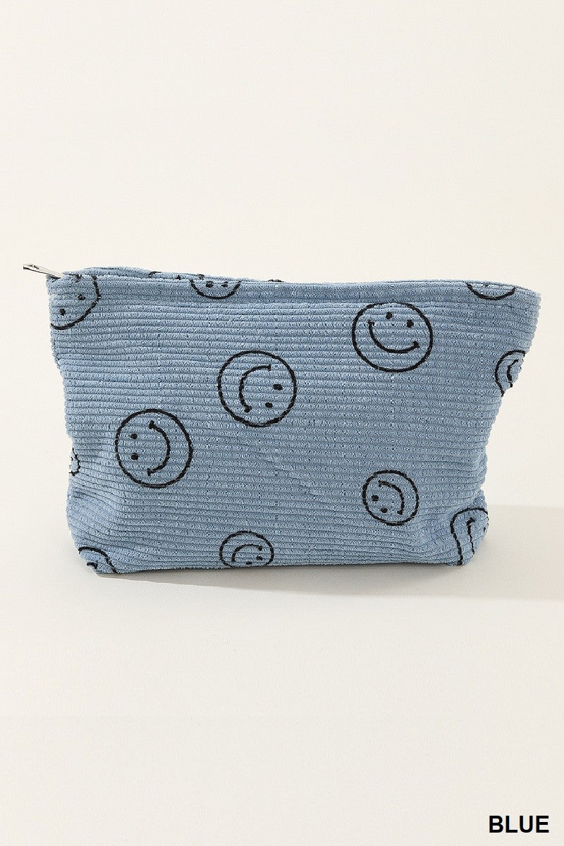 Corduroy Smiley Cosmetic Pouch