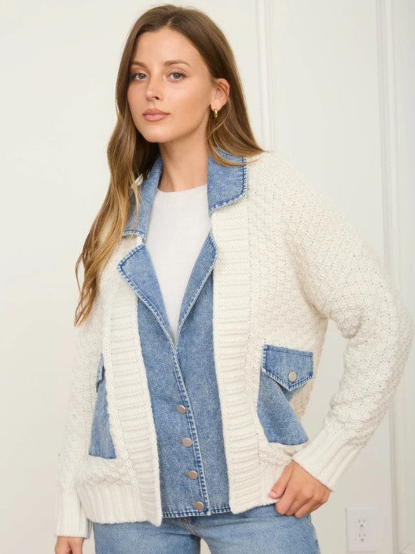 Cable Knit Sweater with Denim S M L