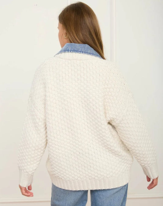 Cable Knit Sweater with Denim S M L