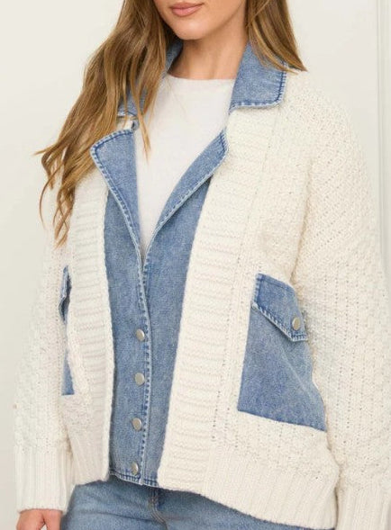 Cable Knit Sweater with Denim S M L