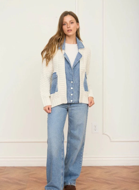 Cable Knit Sweater with Denim S M L