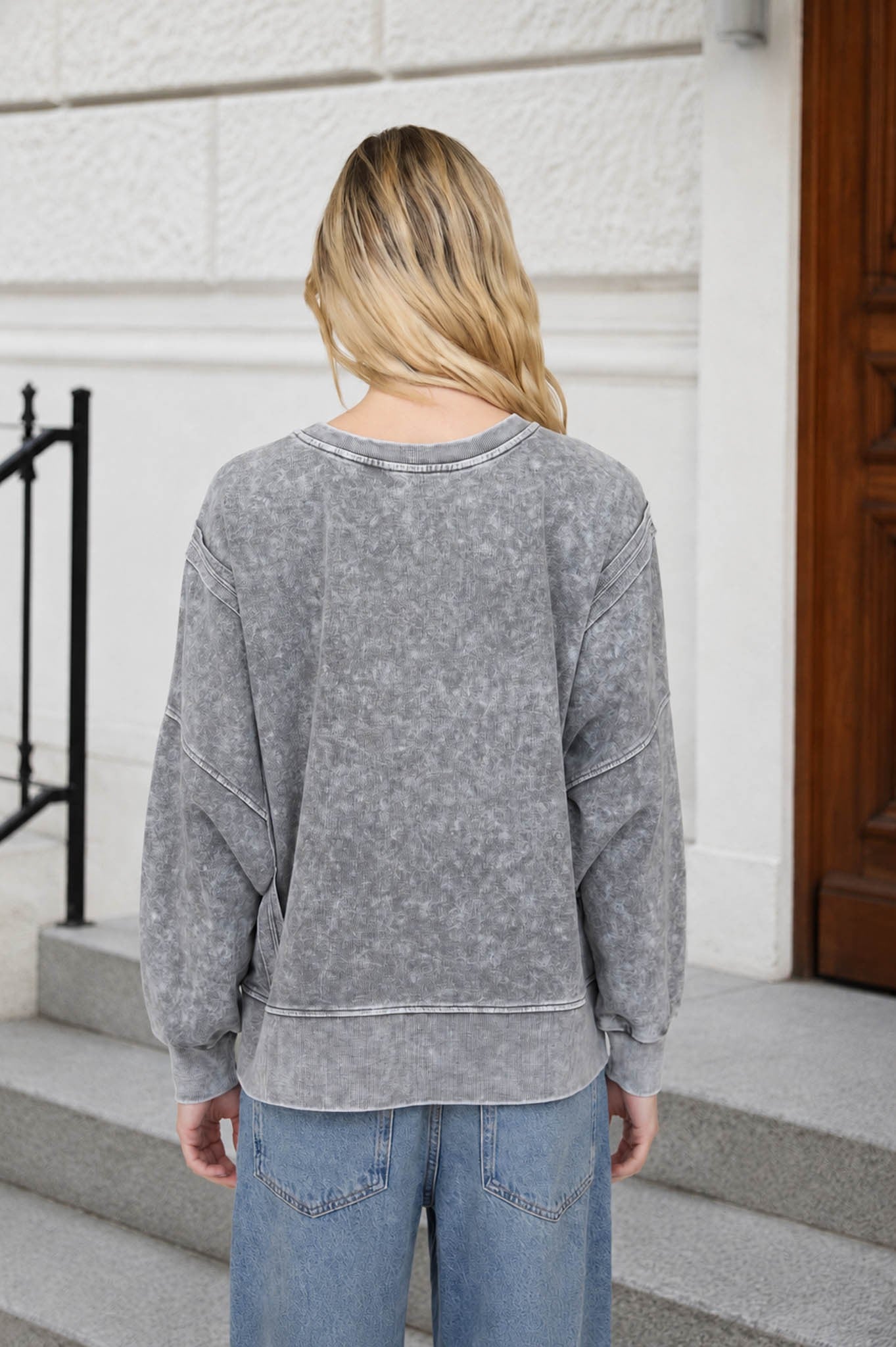 Black Acid Wash Long Sleeve Top