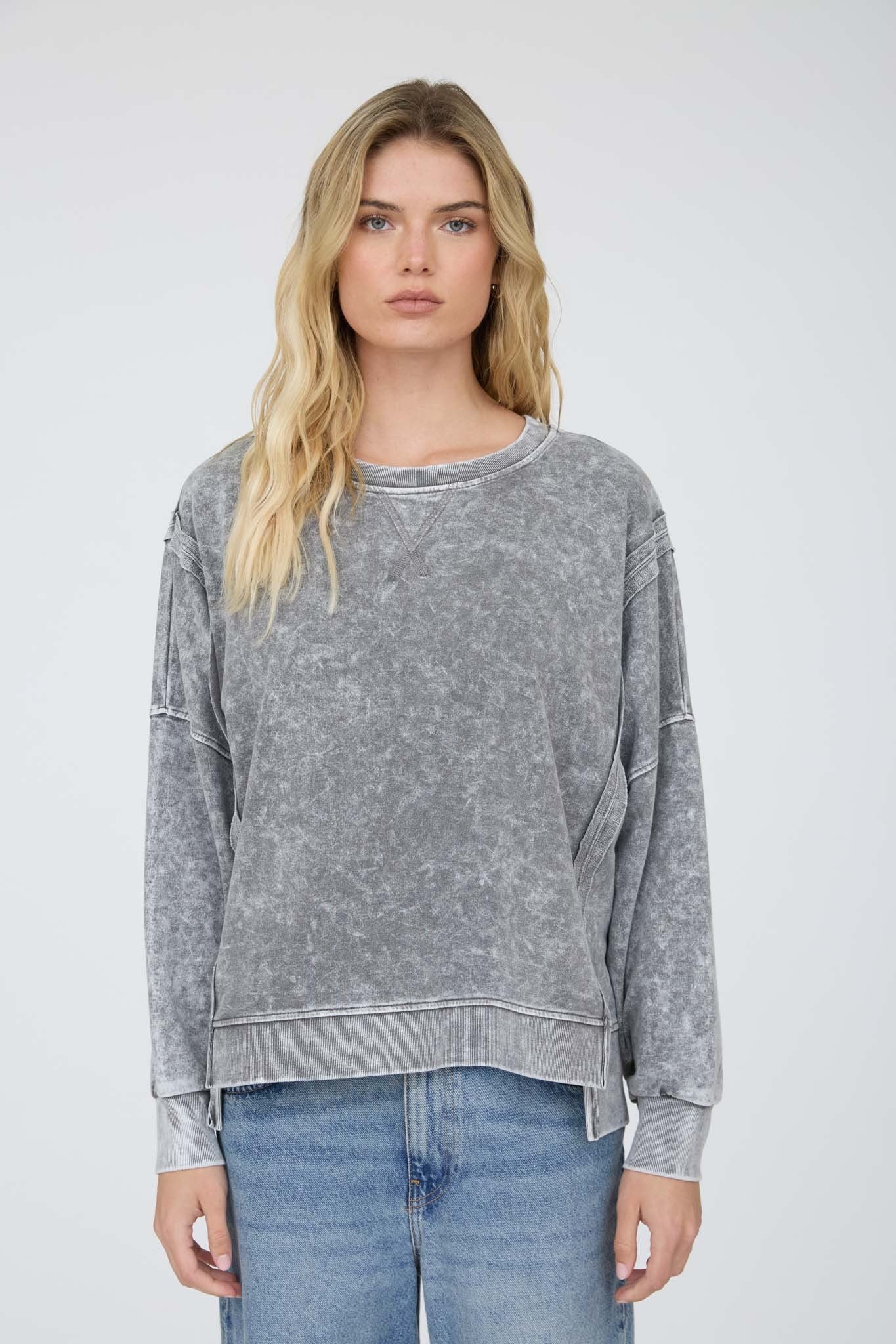 Black Acid Wash Long Sleeve Top