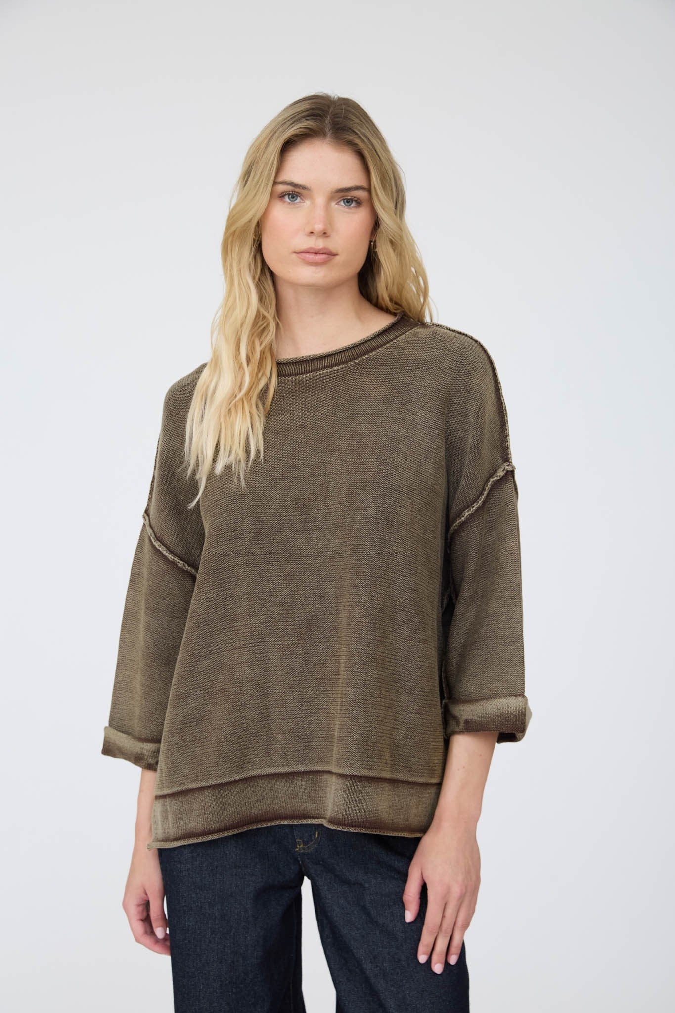 Dark Brown Washed Inverted Seam Sweater