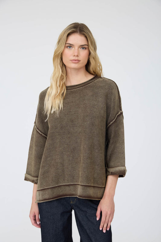 Dark Brown Washed Inverted Seam Sweater