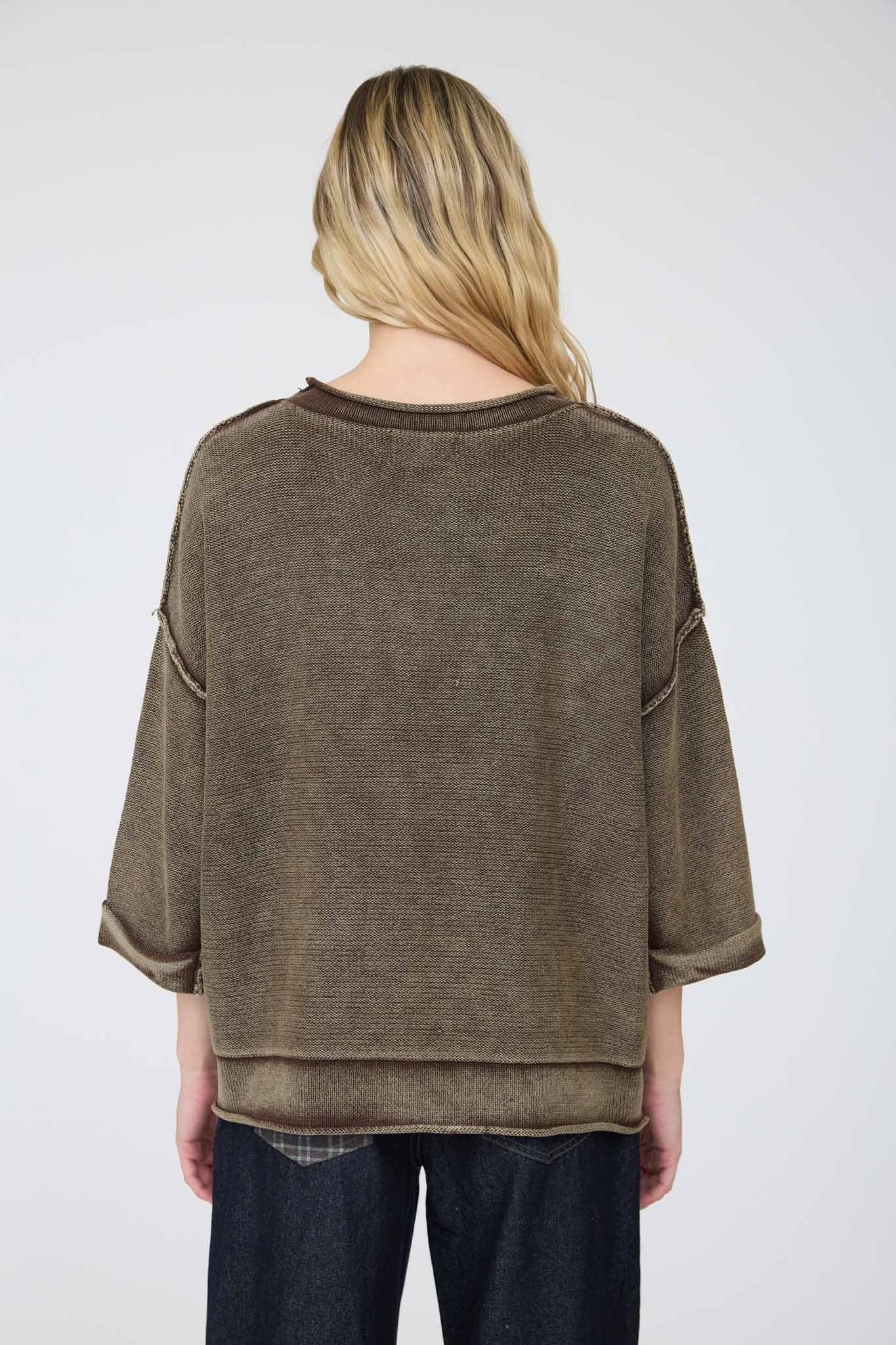 Dark Brown Washed Inverted Seam Sweater