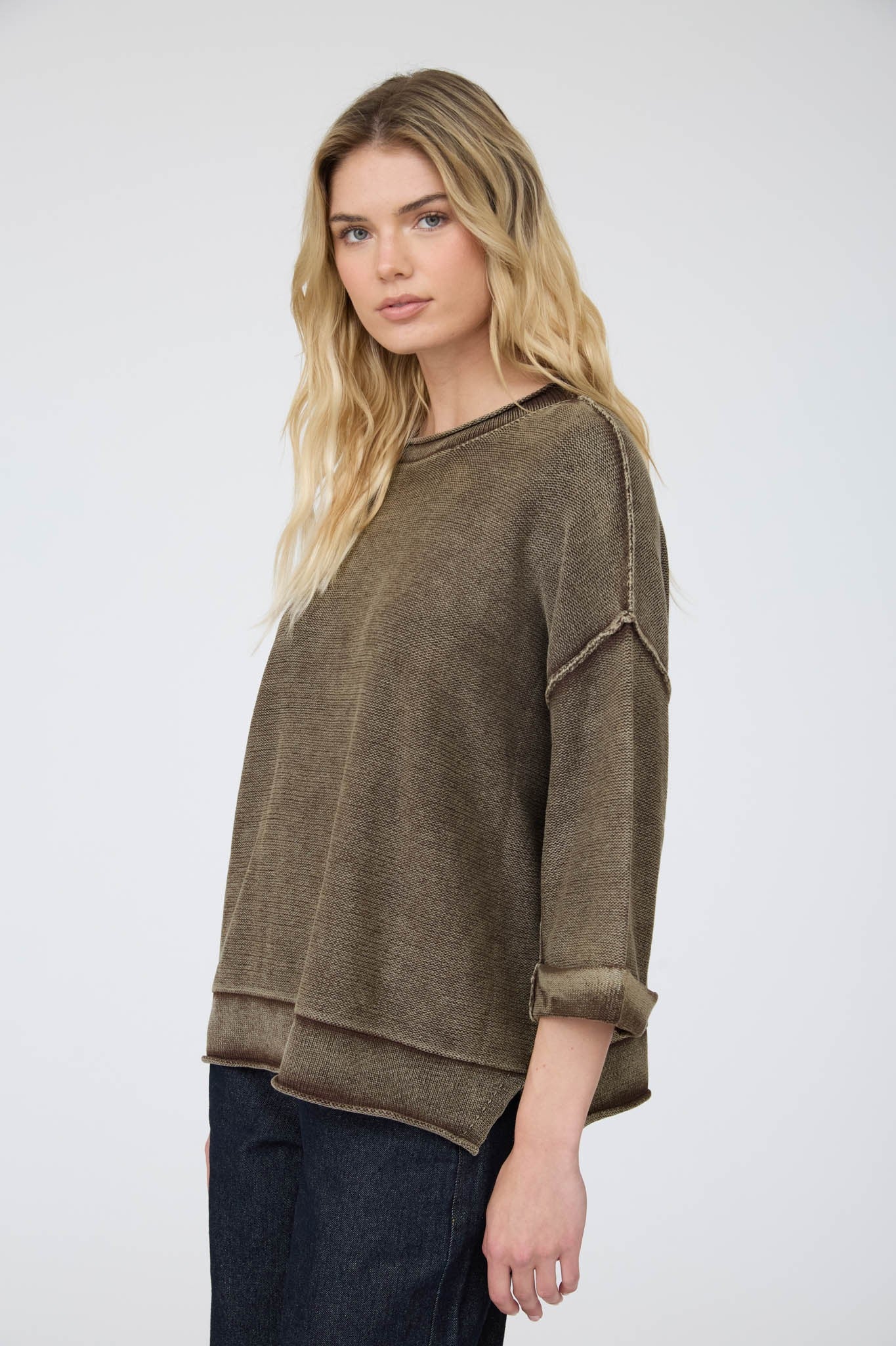Dark Brown Washed Inverted Seam Sweater