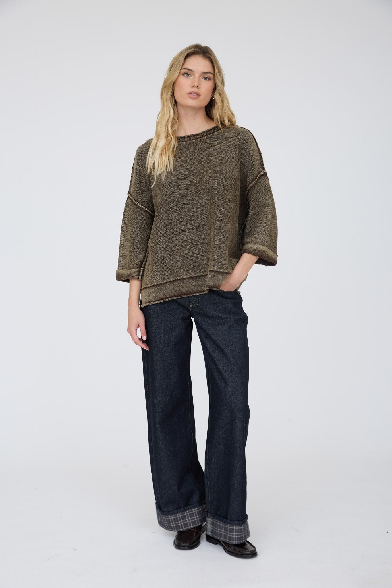 Dark Brown Washed Inverted Seam Sweater