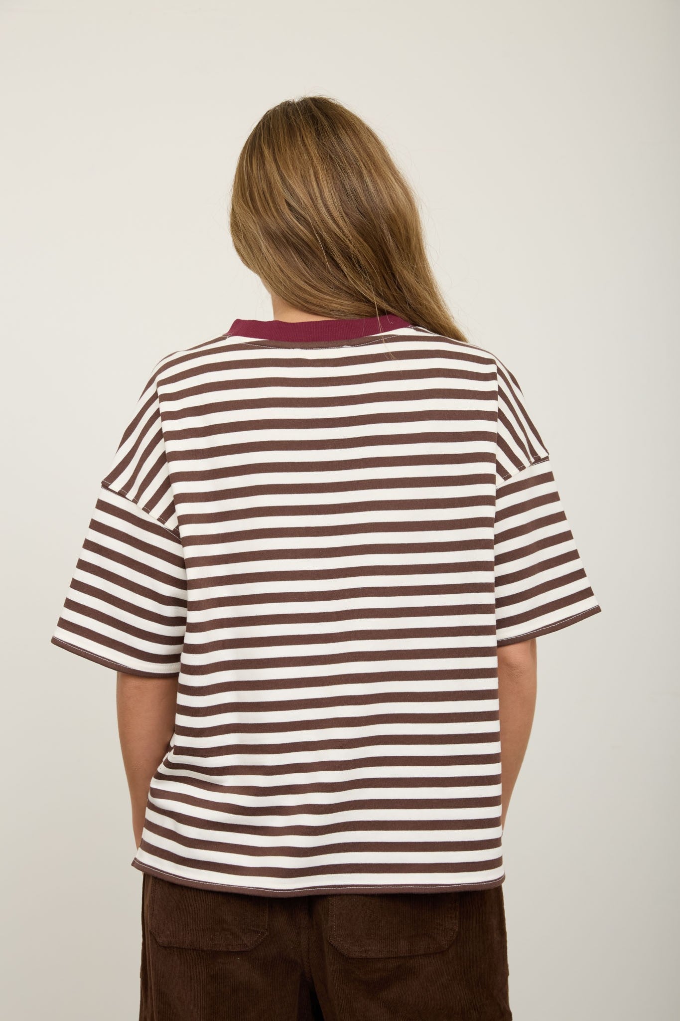 Dark Brown Stripe Short Sleeve Knit Top