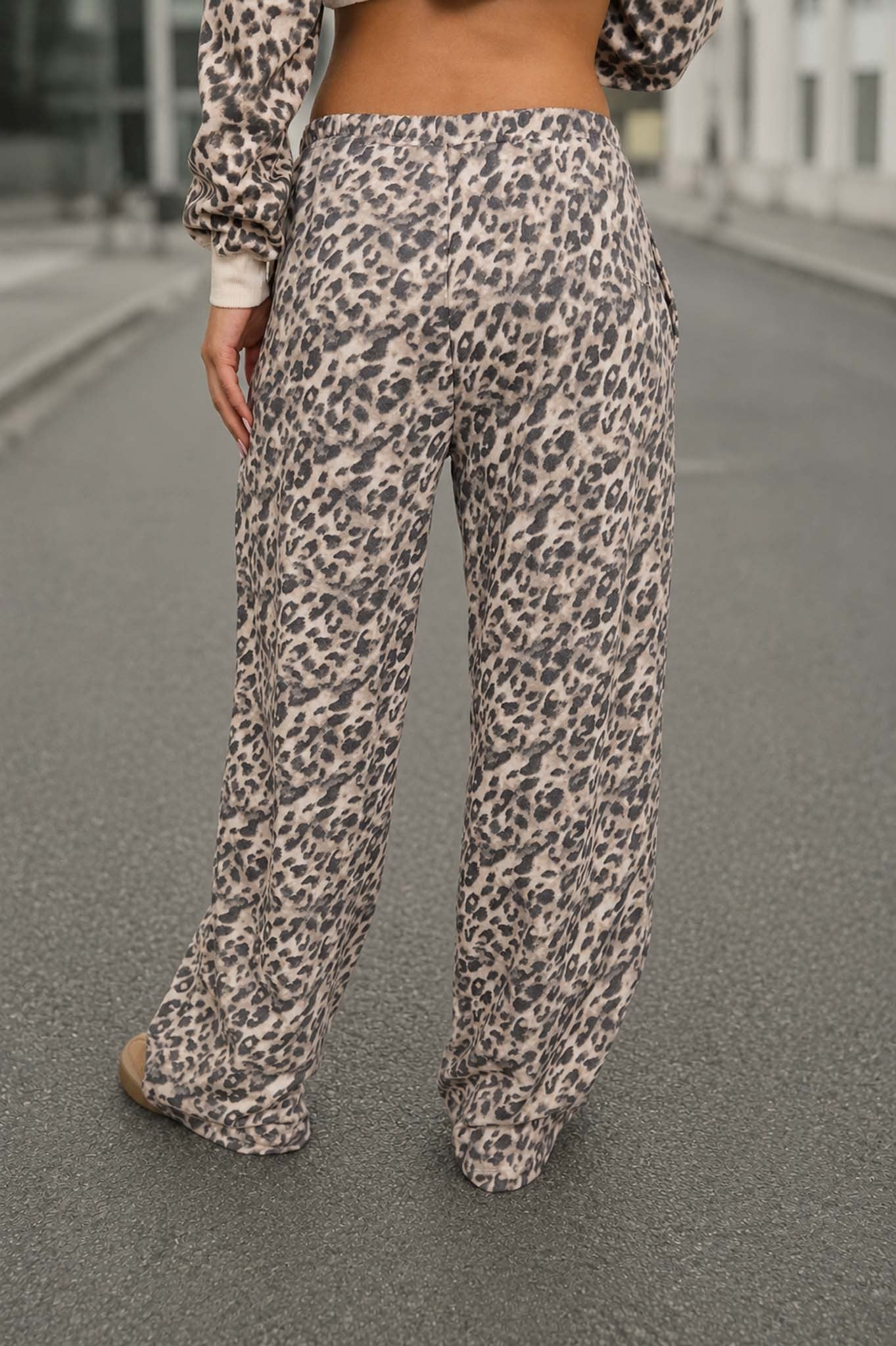 Leopard Drawstring Wide Leg Lounge Pants