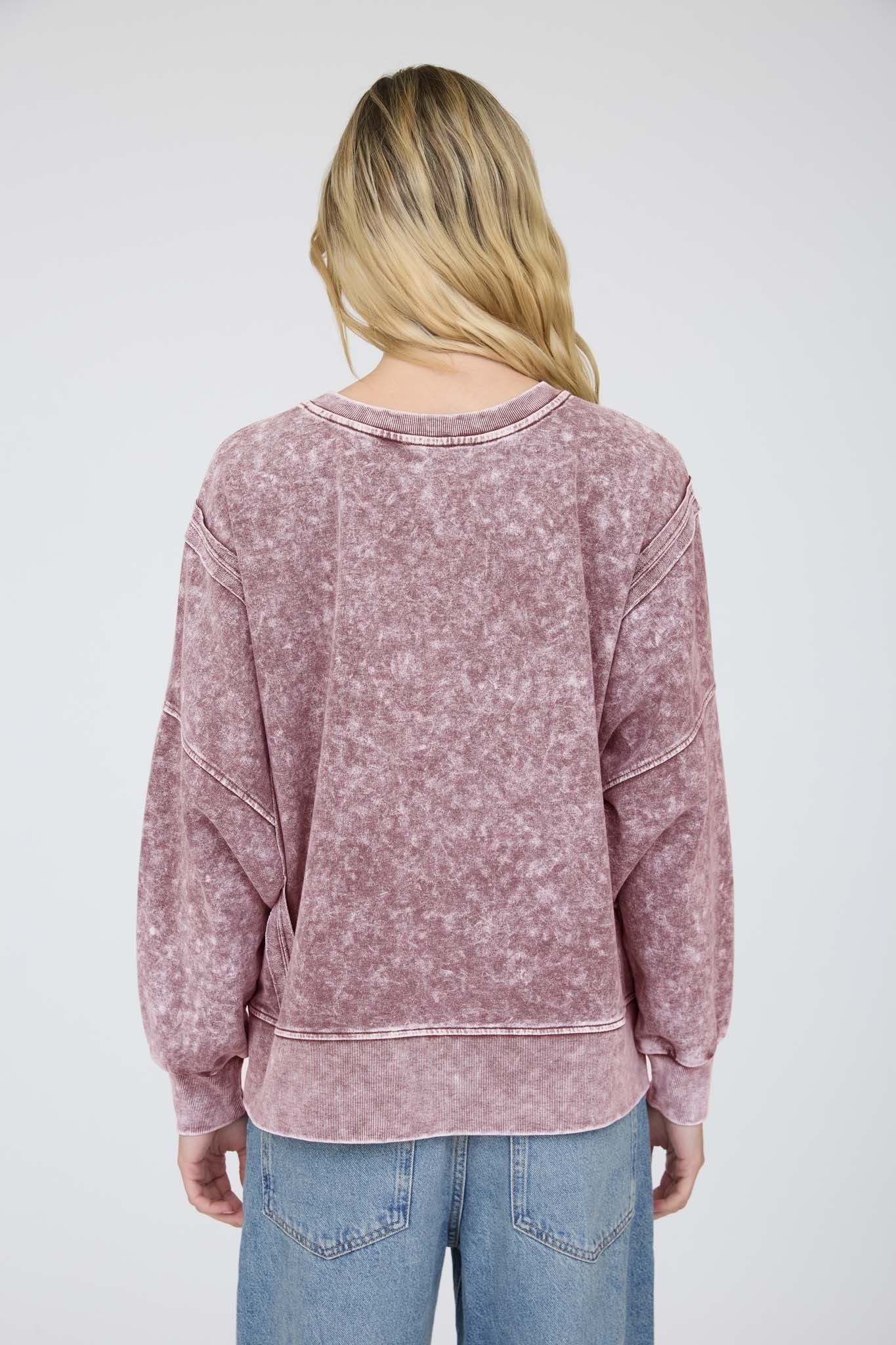 Maroon Acid Wash Long Sleeve Top