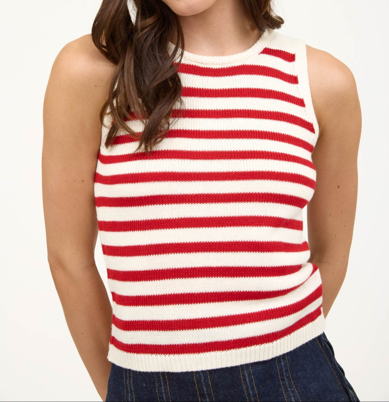 Red White Striped Sweater Cropped Tank Top