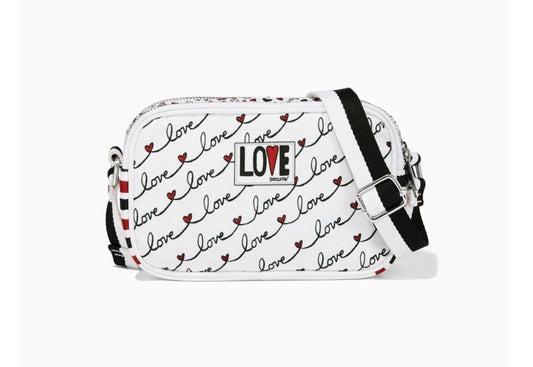 BRIGHTON "LOVE SCROLL" Canvas Crossbody Bag - Black Red Trim