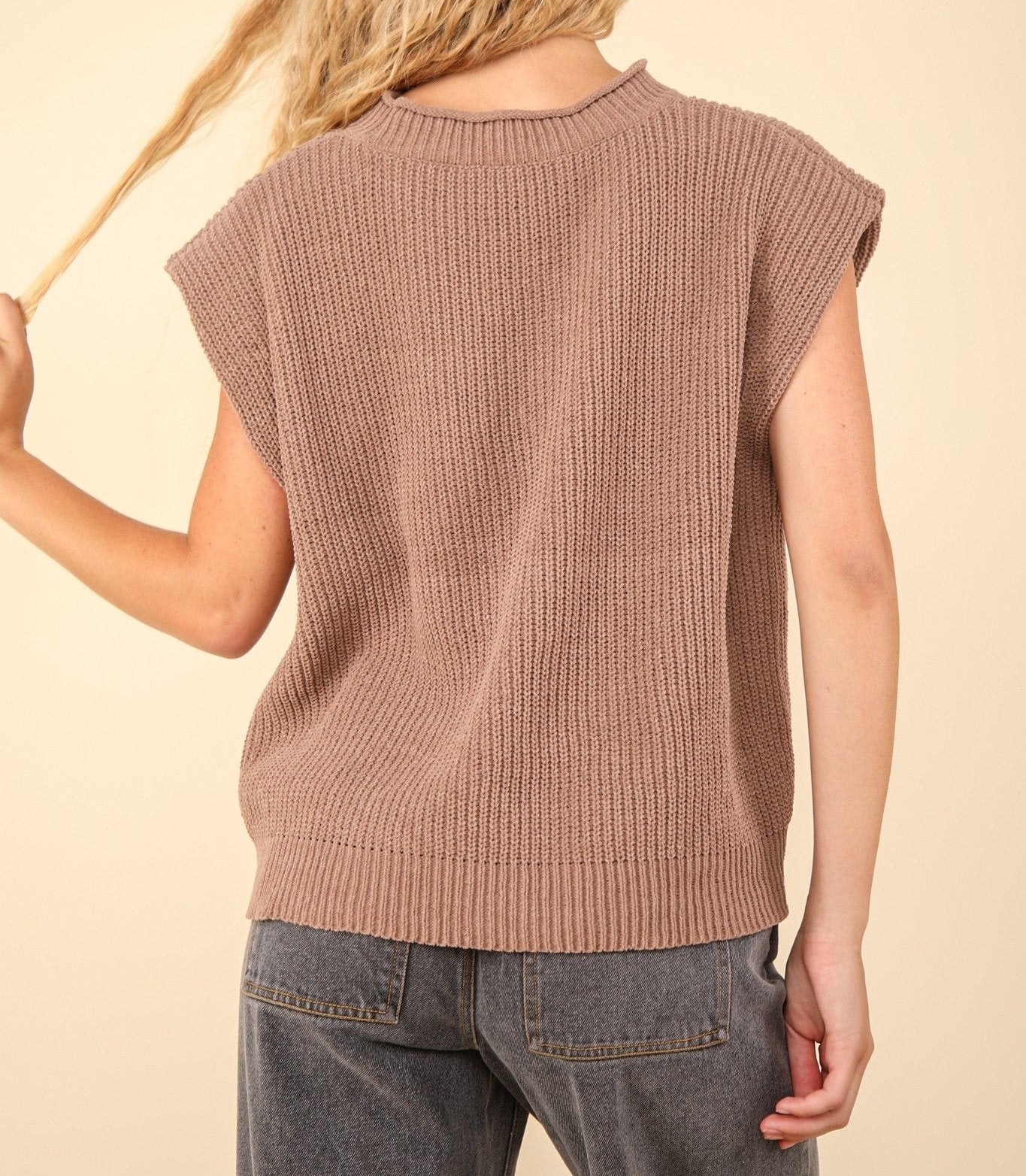 Oversized Soft Knit Brown Sweater Vest Top