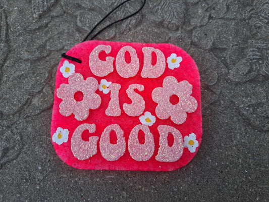 God Is Good Freshie - Pink with Daisies