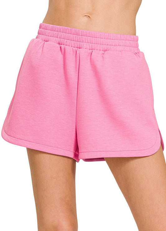 Pink Scuba Elastic Waistband Shorts - Zenana