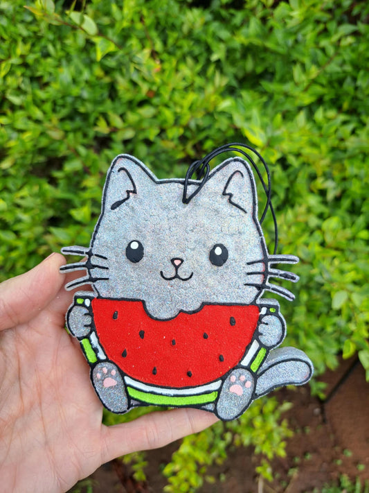 Cat with Watermelon Freshie - Gray
