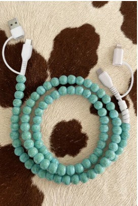 Updated Turquoise Beaded Cord Phone Charger - 40" for USB & USB-C
