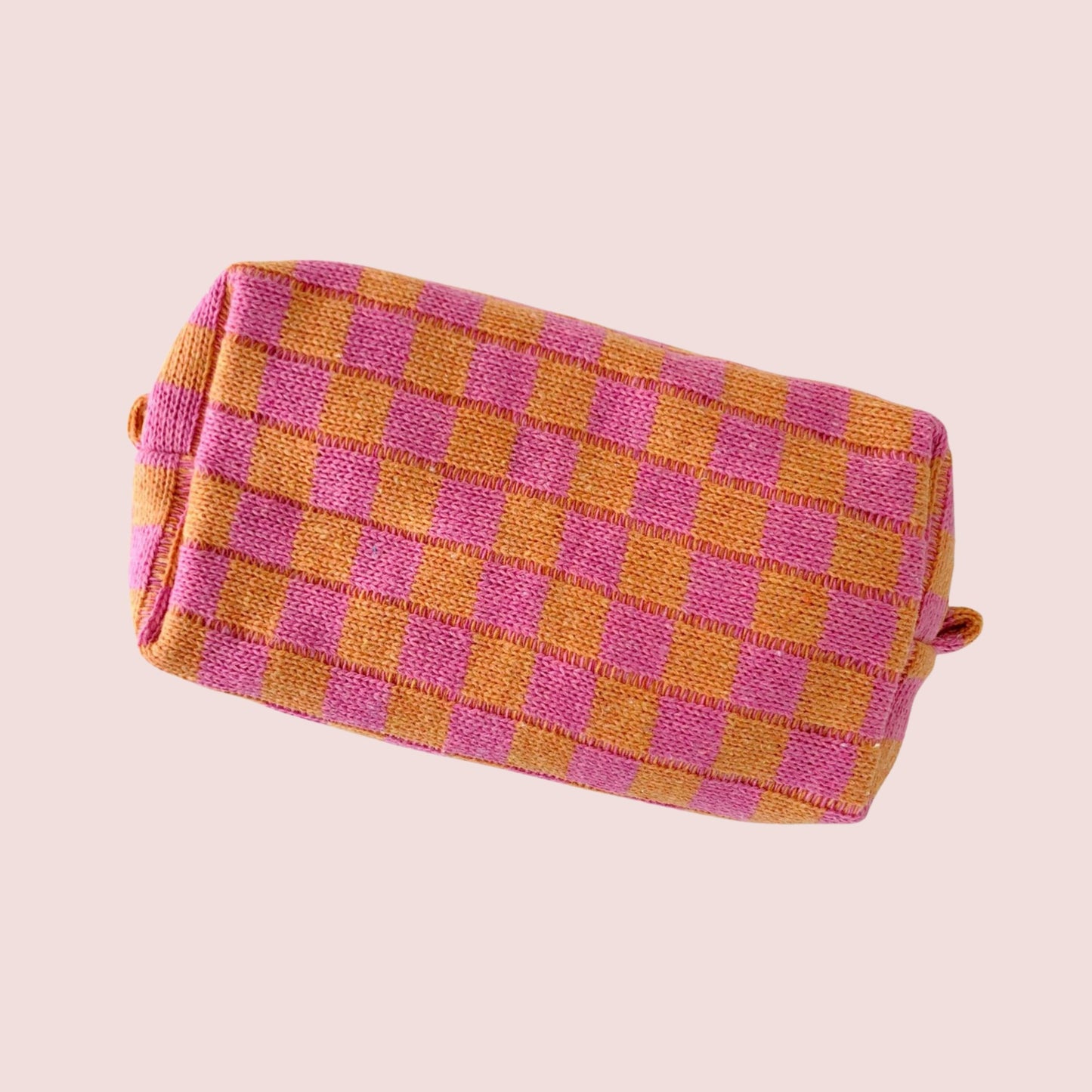 Checkered Cosmetic Bag - Pink/Orange