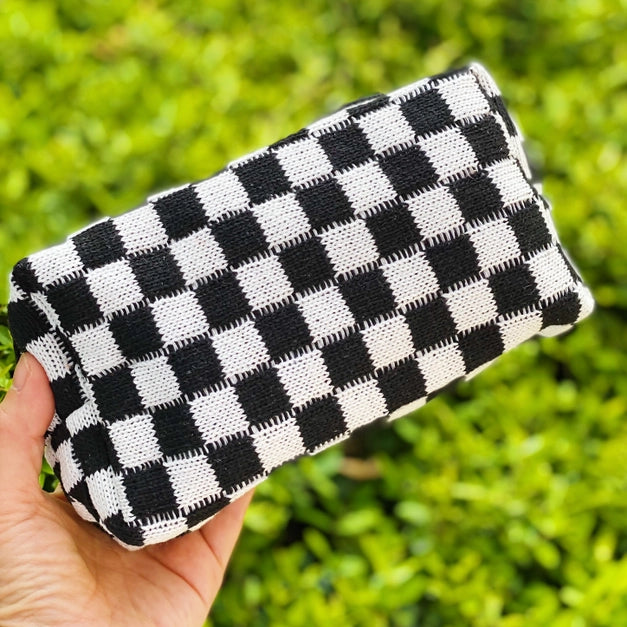 Checkered Cosmetic Bag - Black/White