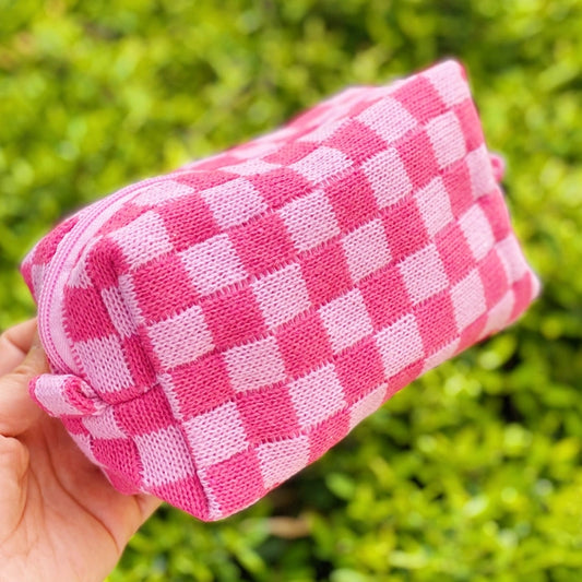 Checkered Cosmetic Bag - Pink