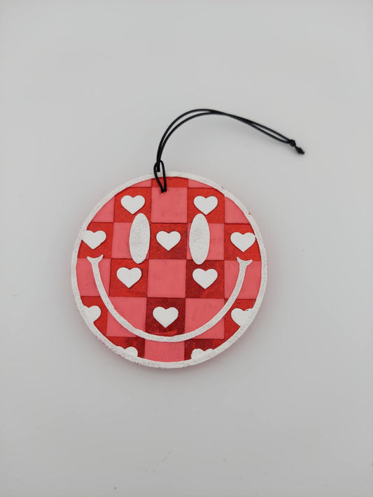 smiley check freshie with hearts, front