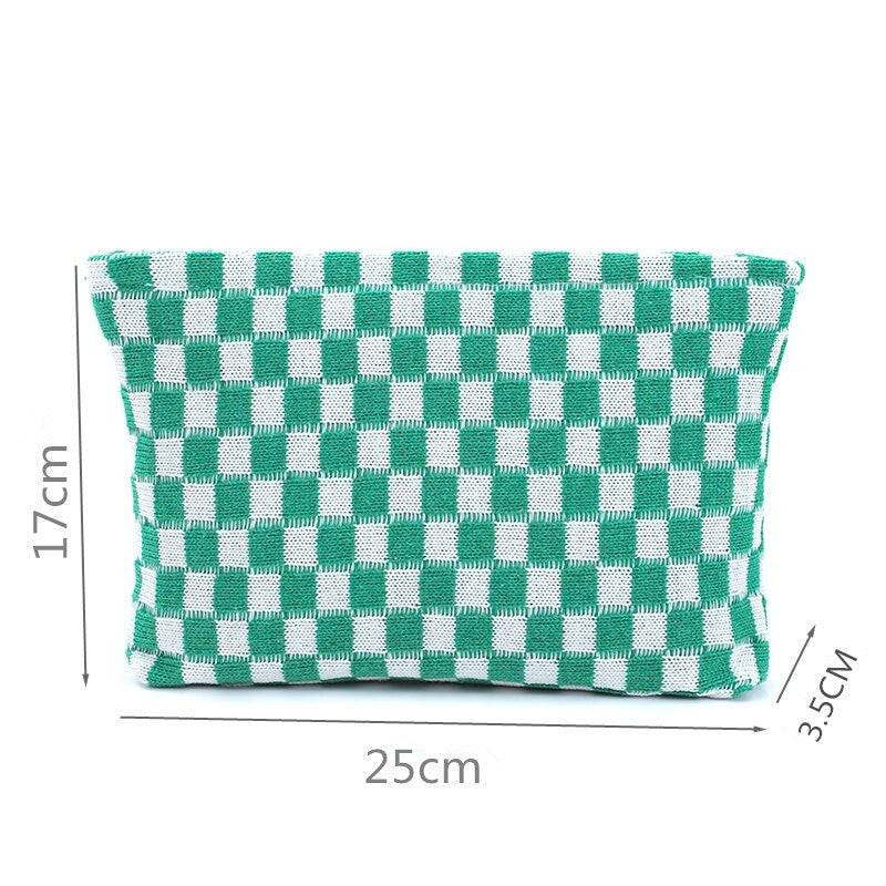 Checkered Travel Makeup Pouch - Travel Cosmetic