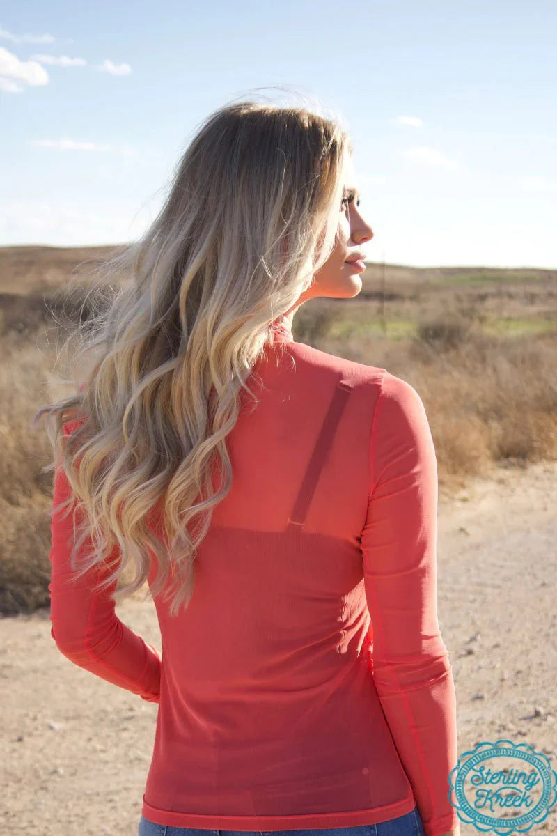 Neon Coral Mesh Top - Sheer - Medium LAST ONE
